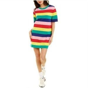 LOVE MOSCHINO Striped T-Shirt Dress Rainbow Sequin Retro Colorful Size 8